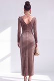 Dark Green Sheath Midi Velvet Dress With Long Sleeves