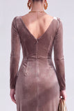 Dark Green Sheath Midi Velvet Dress With Long Sleeves