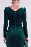 Dark Green Sheath Midi Velvet Dress With Long Sleeves