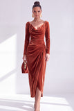 Dark Green Sheath Midi Velvet Dress With Long Sleeves