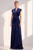 Dark Purple Sheath V-Neck Maxi Velvet Dress