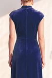 Dark Purple Sheath V-Neck Maxi Velvet Dress