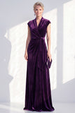 Dark Purple Sheath V-Neck Maxi Velvet Dress