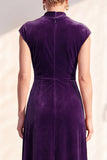 Dark Purple Sheath V-Neck Maxi Velvet Dress