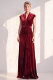 Dark Purple Sheath V-Neck Maxi Velvet Dress