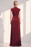 Dark Purple Sheath V-Neck Maxi Velvet Dress