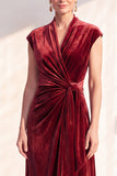 Dark Purple Sheath V-Neck Maxi Velvet Dress