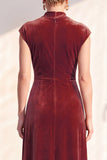 Dark Purple Sheath V-Neck Maxi Velvet Dress