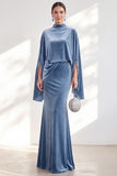 Mermaid Coffee Beaded Maxi Velvet Dress With Long Sleeves