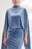 Mermaid Coffee Beaded Maxi Velvet Dress With Long Sleeves