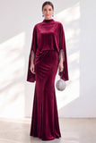 Mermaid Coffee Beaded Maxi Velvet Dress With Long Sleeves