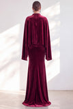Mermaid Coffee Beaded Maxi Velvet Dress With Long Sleeves