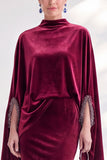 Mermaid Coffee Beaded Maxi Velvet Dress With Long Sleeves