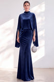 Mermaid Coffee Beaded Maxi Velvet Dress With Long Sleeves
