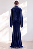 Mermaid Coffee Beaded Maxi Velvet Dress With Long Sleeves