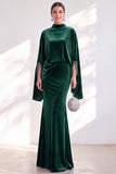 Mermaid Coffee Beaded Maxi Velvet Dress With Long Sleeves