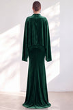 Mermaid Coffee Beaded Maxi Velvet Dress With Long Sleeves