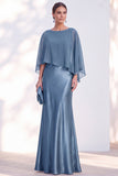 Mermaid Green Long Sleeve Satin Maxi Mother of the Bride Dress