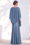 Mermaid Green Long Sleeve Satin Maxi Mother of the Bride Dress