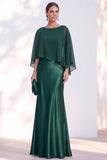 Mermaid Green Long Sleeve Satin Maxi Mother of the Bride Dress