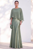 Mermaid Green Long Sleeve Satin Maxi Mother of the Bride Dress