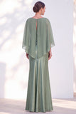 Mermaid Green Long Sleeve Satin Maxi Mother of the Bride Dress