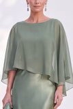 Mermaid Green Long Sleeve Satin Maxi Mother of the Bride Dress