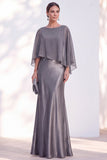 Mermaid Green Long Sleeve Satin Maxi Mother of the Bride Dress