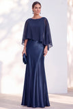 Mermaid Green Long Sleeve Satin Maxi Mother of the Bride Dress