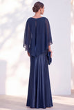 Mermaid Green Long Sleeve Satin Maxi Mother of the Bride Dress