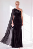 One Shoulder Burgundy Sheath Velvet Dress With Side Streamer