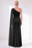 One Shoulder Burgundy Sheath Velvet Dress With Side Streamer