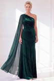 One Shoulder Burgundy Sheath Velvet Dress With Side Streamer