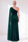 One Shoulder Burgundy Sheath Velvet Dress With Side Streamer