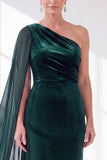 One Shoulder Burgundy Sheath Velvet Dress With Side Streamer