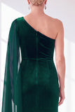 One Shoulder Burgundy Sheath Velvet Dress With Side Streamer