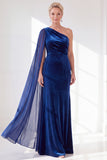 One Shoulder Burgundy Sheath Velvet Dress With Side Streamer