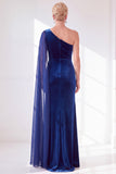 One Shoulder Burgundy Sheath Velvet Dress With Side Streamer