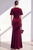 Dark Green Sheath Maxi Velvet Dress With Short Sleeves