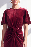 Dark Green Sheath Maxi Velvet Dress With Short Sleeves