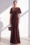 Dark Green Sheath Maxi Velvet Dress With Short Sleeves