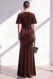Dark Green Sheath Maxi Velvet Dress With Short Sleeves