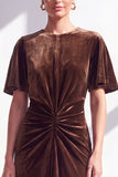 Dark Green Sheath Maxi Velvet Dress With Short Sleeves