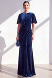 Dark Green Sheath Maxi Velvet Dress With Short Sleeves