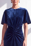 Dark Green Sheath Maxi Velvet Dress With Short Sleeves