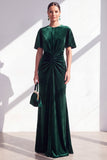 Dark Green Sheath Maxi Velvet Dress With Short Sleeves
