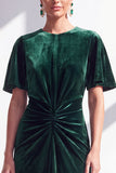 Dark Green Sheath Maxi Velvet Dress With Short Sleeves