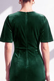 Dark Green Sheath Maxi Velvet Dress With Short Sleeves