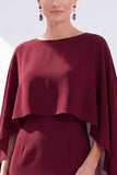 Grey Blue Sheath Boat Neck Midi Mother of the Bride Dress With Cape