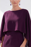 Grey Blue Sheath Boat Neck Midi Mother of the Bride Dress With Cape